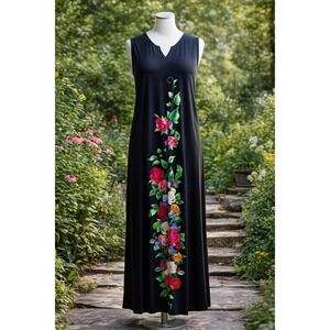 Women's‎ 3XL Black Floral Maxi Dress Long Lounge Fairy Boho Cottagecore Garden